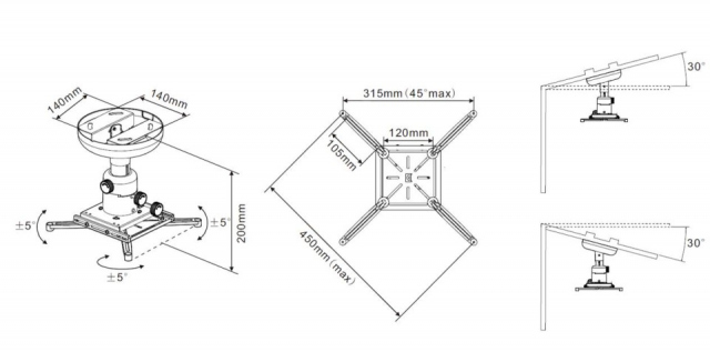 PROJECTORceilingMOUNT200 - Soporte de techo para proyector hasta 10 kgs. Separación del techo 20 cms. C/ Blanco.