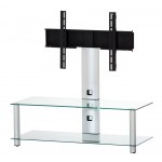Sonorous - NEO-110-TG – Mueble TV con Soporte Integrado 110 cm con Ruedas, Cristal Templado Transparente y Chasis Aluminio Gris