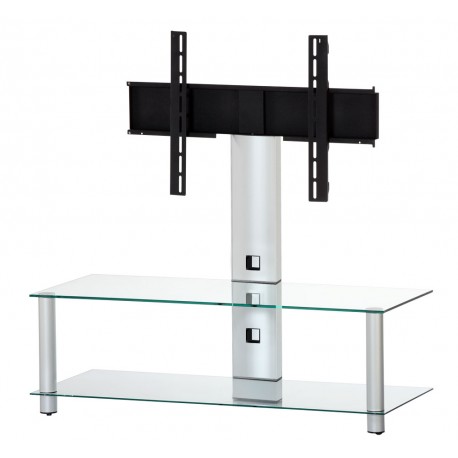 Sonorous - NEO-110-TG – Mueble TV con Soporte Integrado 110 cm con Ruedas, Cristal Templado Transparente y Chasis Aluminio Gris