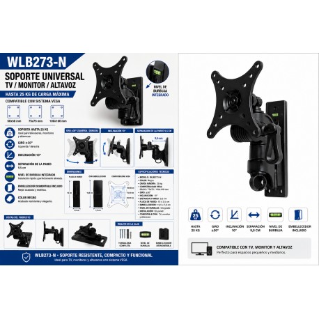 RO&CO - Soporte de pared inclinable y giratorio. Ref. WLB273-n