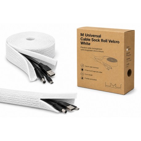 Multibrackets Cable Sock Roll Velcro White 50 m - Malla ocultacables con cierre de velcro blanca