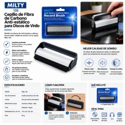 Milty 135 – Cepillo antiestático de fibra de carbono para limpieza de discos de vinilo