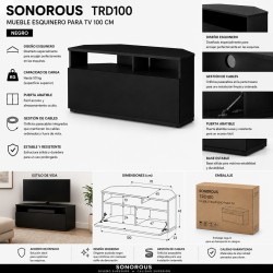 Sonorous TRD-100 Negro | Mueble TV Esquinero 100 cm con Puerta Abatible Negra