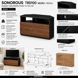 Sonorous TRD-100 BKWN | Mueble TV Esquinero Negro con Puerta Nogal 100 cm
