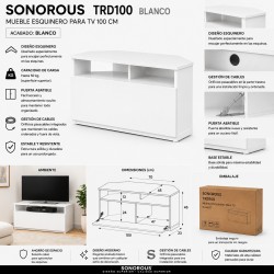Sonorous TRD-100 WW – Mueble TV Esquinero Blanco 100 cm de Diseño Moderno.