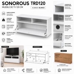 SONOROUS TRD120 Blanco – Mueble TV de 120 cm con puerta abatible y gestión de cables
