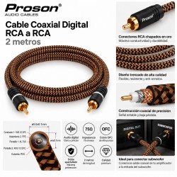 Proson Cable Coaxial Digital RCA a RCA 2 m – Cable para Subwoofer y Audio Digital OFC 75 Ohm