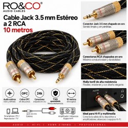 ROOA-10.0 - Cable 2 rca - 2 rca stereo 10,0 mts