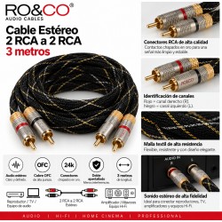 ROOA-3.0 - Cable 2 rca - 2 rca stereo 3,0 mts