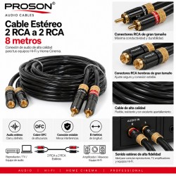 PROSON - CABLE 2 RCA - 2 RCA STEREO 8,0 mts