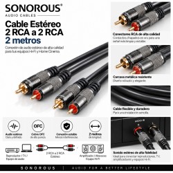 Sonorous ST20 Cable Estéreo 2 RCA a 2 RCA 2 m – Conectores Metálicos