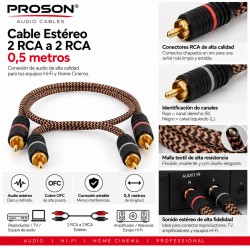 Proson PROA-05 Cable Estéreo 2 RCA a 2 RCA 0,5 m con Malla Textil