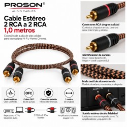 Proson PROA-10 Cable Estéreo 2 RCA a 2 RCA 1 m con Malla Textil