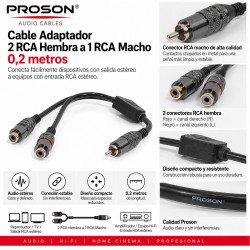 Proson PRO21 Cable Adaptador 2 RCA Hembra a 1 RCA Macho 0,2 m OFC