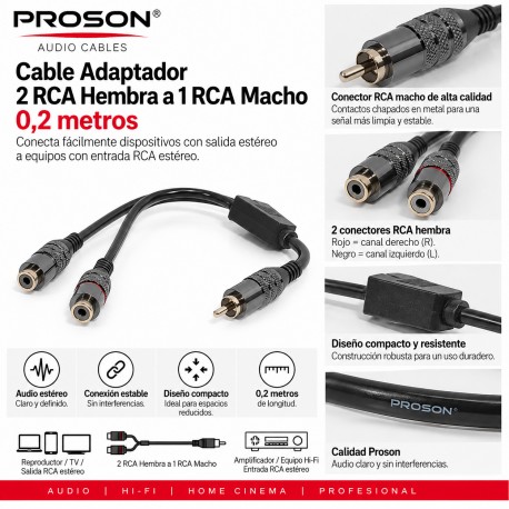 Proson PRO21 Cable Adaptador 2 RCA Hembra a 1 RCA Macho 0,2 m OFC