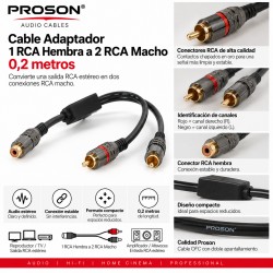 Proson PRO12 Cable Adaptador 1 RCA Hembra a 2 RCA Macho 0,2 m OFC