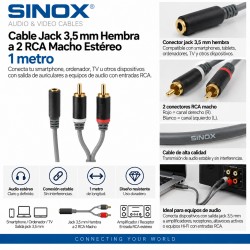 SXA3501 - Cable jack 3.5mm hembra a 2 rca macho stereo 1,0 mts