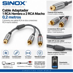 SHD4600 - Cable 1 RCA hembra a 2 RCA macho stereo 0,2 mts