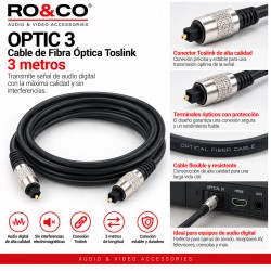 RO&CO OPTIC-3 Cable de Fibra Óptica Toslink 3 Metros Negro