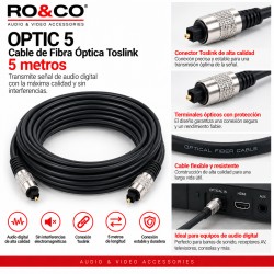 RO&CO OPTIC-5 Cable de Fibra Óptica Toslink 5 Metros Negro