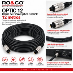 RO&CO OPTIC-12 Cable de Fibra Óptica Toslink 12 Metros Negro