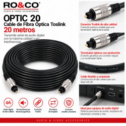 RO&CO OPTIC-20 Cable de Fibra Óptica Toslink 20 Metros Negro