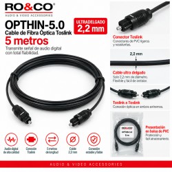 RO&CO OPTHIN-5.0 Cable de Fibra Óptica Toslink Ultradelgado 5 Metros Negro 2,2 mm