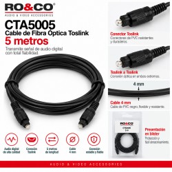 RO&CO CTA5005 Cable de Fibra Óptica Toslink 5 Metros Negro 4 mm