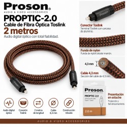 Proson PROPTIC-2.0 Cable de Fibra Óptica Toslink 2 Metros con Funda de Nylon