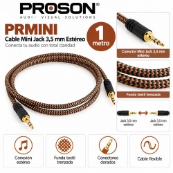 Proson PRMINI Cable Mini Jack 3,5 mm Estéreo Macho a Macho 1 Metro Trenzado