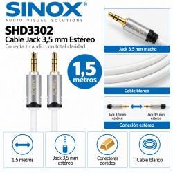 Sinox SHD3302 Cable Jack 3,5 mm Estéreo Macho a Macho 1,5 Metros Blanco
