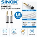 Sinox SHD3302 Cable Jack 3,5 mm Estéreo Macho a Macho 1,5 Metros Blanco