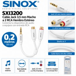 Sinox SXI3200 Cable Jack 3,5 mm Macho a 2 RCA Hembra Estéreo 0,2 Metros Blanco