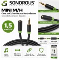Sonorous MINI M/H Cable Jack 3,5 mm Macho a Hembra Estéreo 1,5 Metros Negro