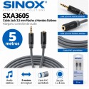 Sinox SXA3605 Cable Alargador Jack 3,5 mm Macho a Hembra Estéreo 5 Metros