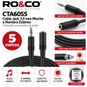 RO&CO CTA6055 Cable Alargador Jack 3,5 mm Macho a Hembra Estéreo 5 Metros Negro