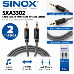 Sinox SXA3302 Cable Jack 3,5 mm Macho a Macho Estéreo 2 Metros