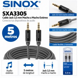 Sinox SXA3305 Cable Jack 3,5 mm Macho a Macho Estéreo 5 Metros