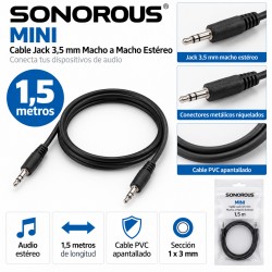 Sonorous MINI Cable Jack 3,5 mm Macho a Macho Estéreo 1,5 Metros Negro