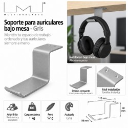 Multibrackets Soporte para Auriculares Bajo Mesa – Gris Aluminio