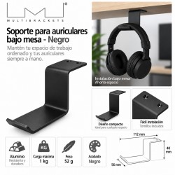 Multibrackets Soporte para Auriculares Bajo Mesa – Negro Aluminio