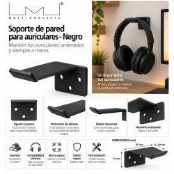 Multibrackets Soporte de Pared para Auriculares – Aluminio Negro