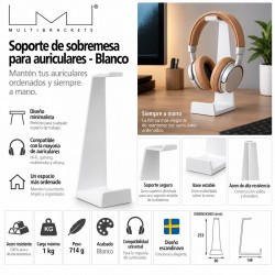 Multibrackets TableHeadset Blanco – Soporte de Mesa para Auriculares Universal en Aluminio.