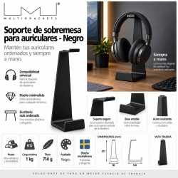 Multibrackets TableHeadset Negro – Soporte de Mesa para Auriculares Universal en Aluminio.Catálogo Productos Vista previa