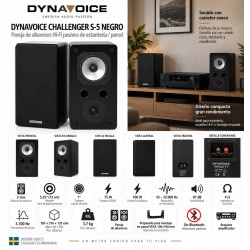 Dynavoice Challenger S-5 Negro – Pareja de Altavoces HiFi de Estantería / Pared 2 Vías con Woofer 5,25″.
