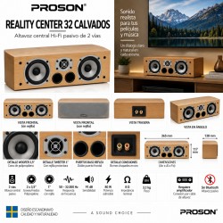 Proson Reality Center 32 madera – Altavoz Central HiFi de 2 Vías con Rejilla Gris