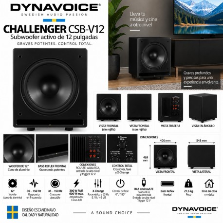 Dynavoice Challenger CSB-V12 Negro – Subwoofer Activo 12" 300 W RMS Bass Reflex