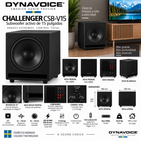 Subwoofer amplificado Challenger CSB-v15 Negro.