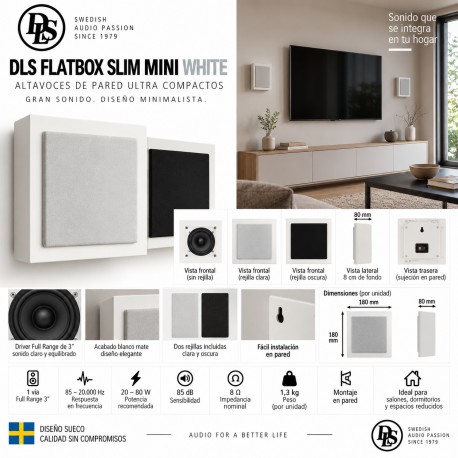 Pareja de altavoces de pared. Woofer 3". Ref. Flatbox Slim Mini.Blanco.