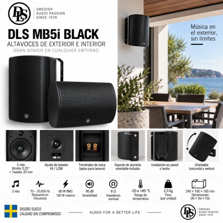 DLS - Pareja de altavoces para interior y exterior. Ref. MB5i. Negro.